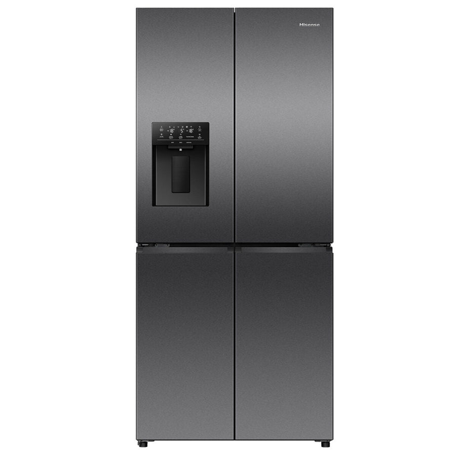 Hisense 483L French Door Fridge - Dark Stainless Steel - Non-Plumbed Ice and Water Dispenser - HRCD483TBW