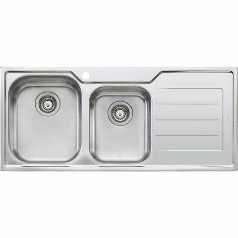 Oliveri Flinders 1 and 3/4 Bowl Topmount Sink - Right Hand Drainer, 21L and 11L Bowls, Bamboo Board - FL111