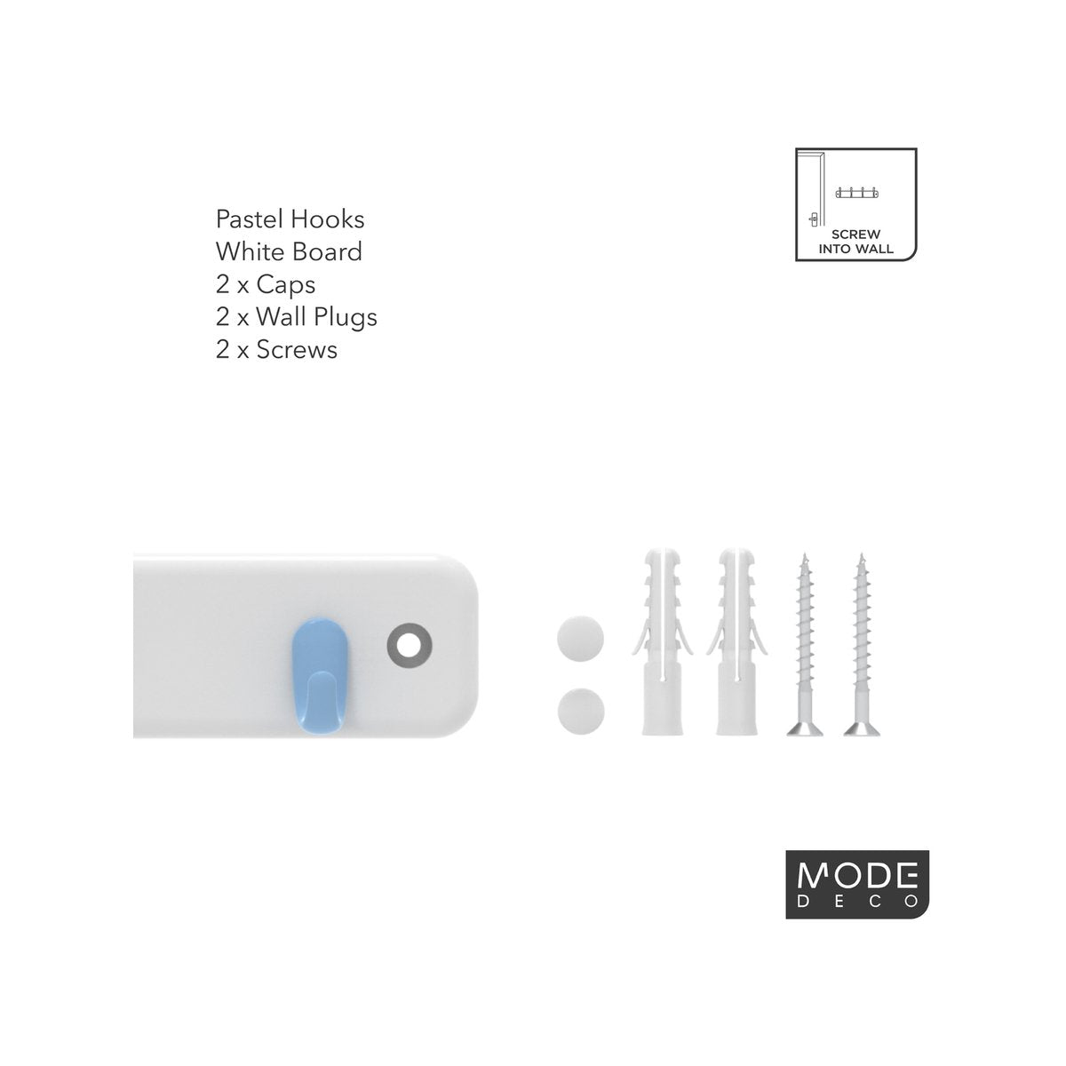Mode Key Rack - 4 Pastel Hooks - White Board - Durable - Easy Install - SuperSaverAU - view 4
