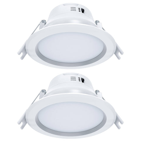 Arlec 9W 92mm Tri-Colour Dimmable LED Downlight Recessed Lens 240V White 2 Pack ALD285P2
