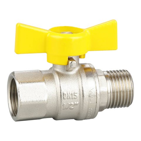 Kinetic 15mm Male & Female Butterfly Handle Gas Lever Valve, Lead Free Brass