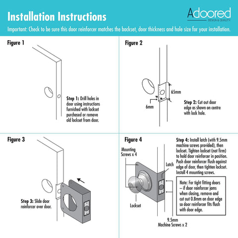 Adoored 70mm 1 Hole Backset Door Reinforcer, Stainless Steel, Silver