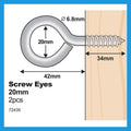 Everhang 20mm Zinc Plated Steel Screw Eye Hook - 2 Pack