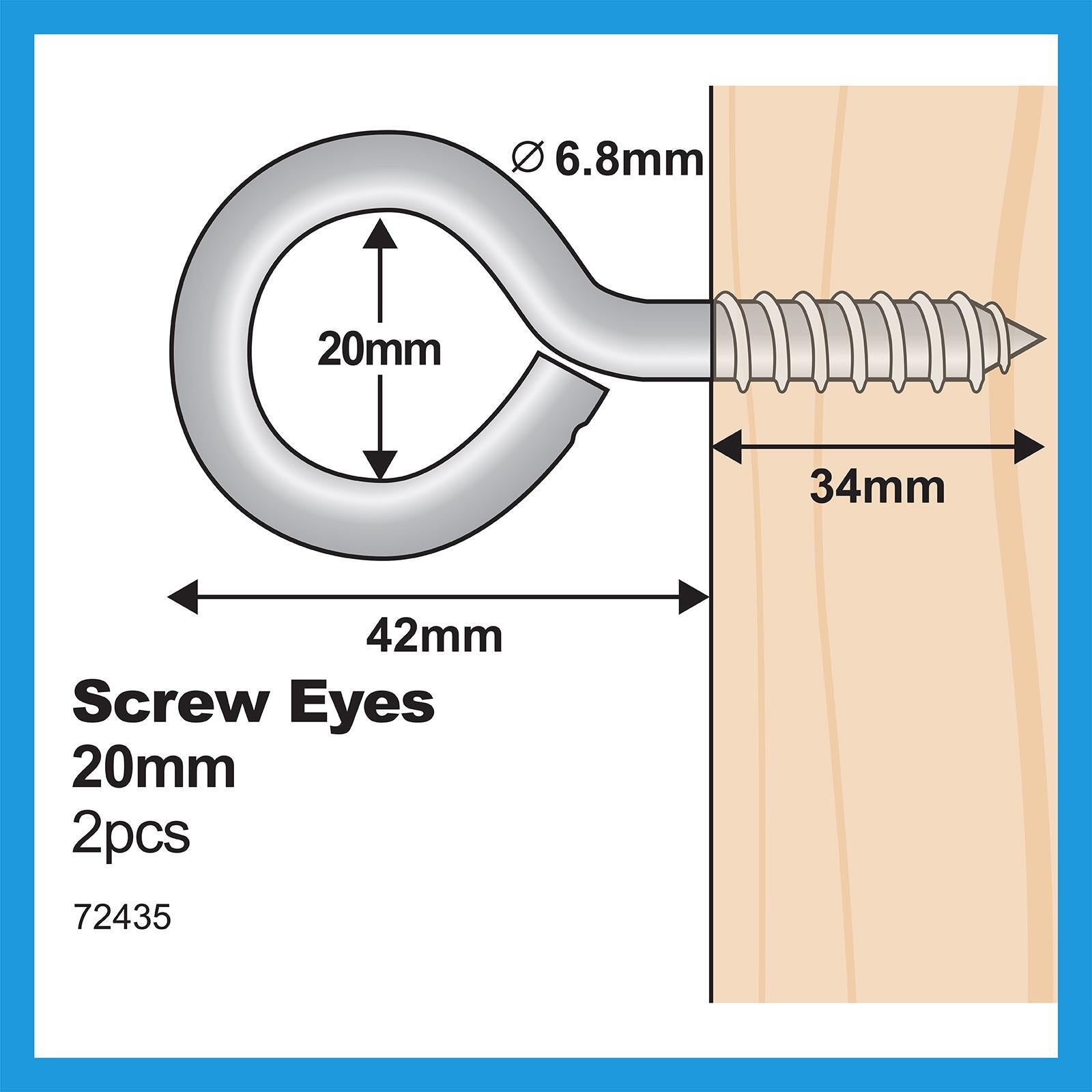 Everhang 20mm Zinc Plated Steel Screw Eye Hook - 2 Pack