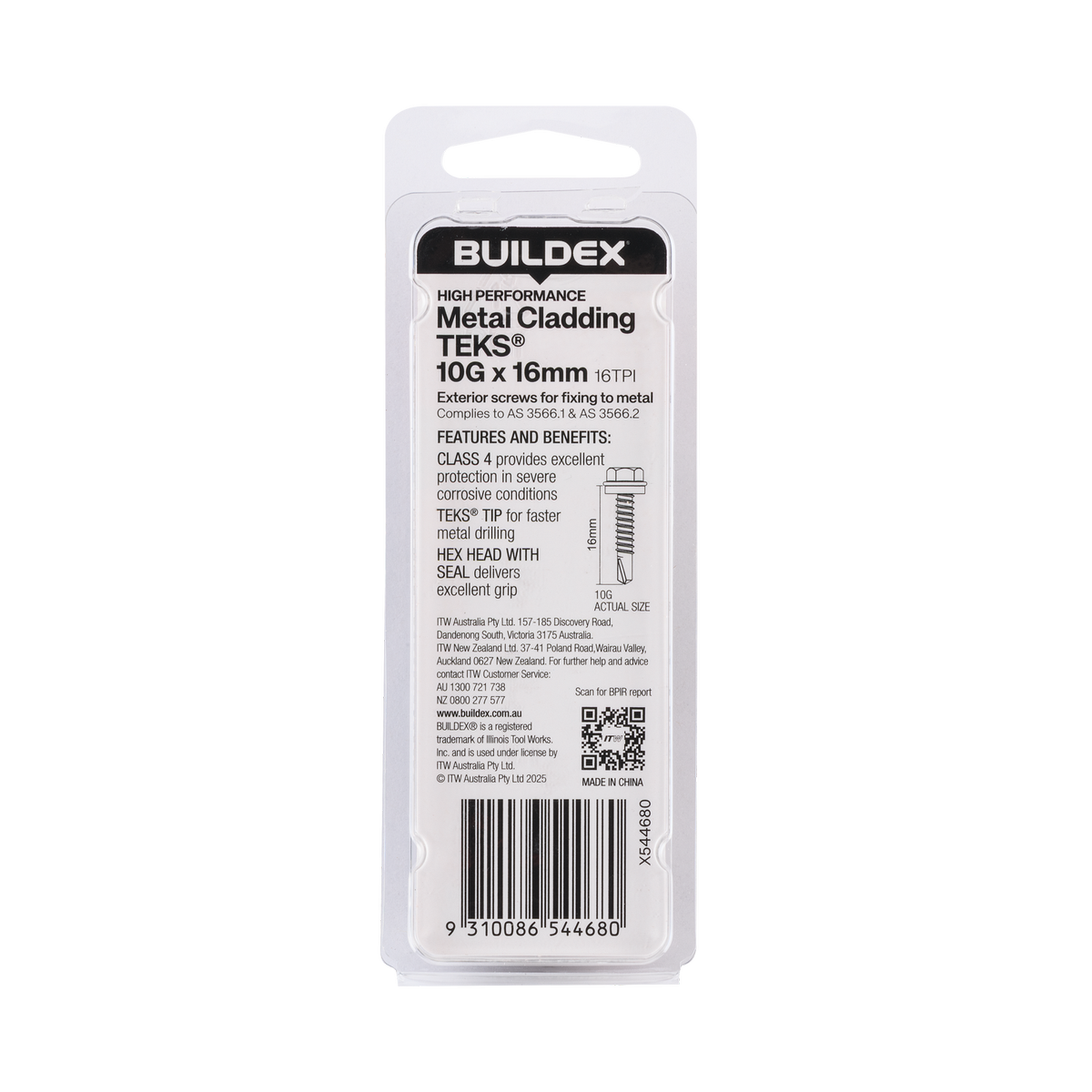 Buildex Teks Screws - 10g x 16mm - Class 4 - 20 Pack - Self-Drilling - SuperSaverAU - view 2