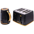 Westinghouse Kettle and Toaster Pack - 1.7L Kettle - 4 Slice Toaster - Black with Gold Trim - WHKTPK13KG