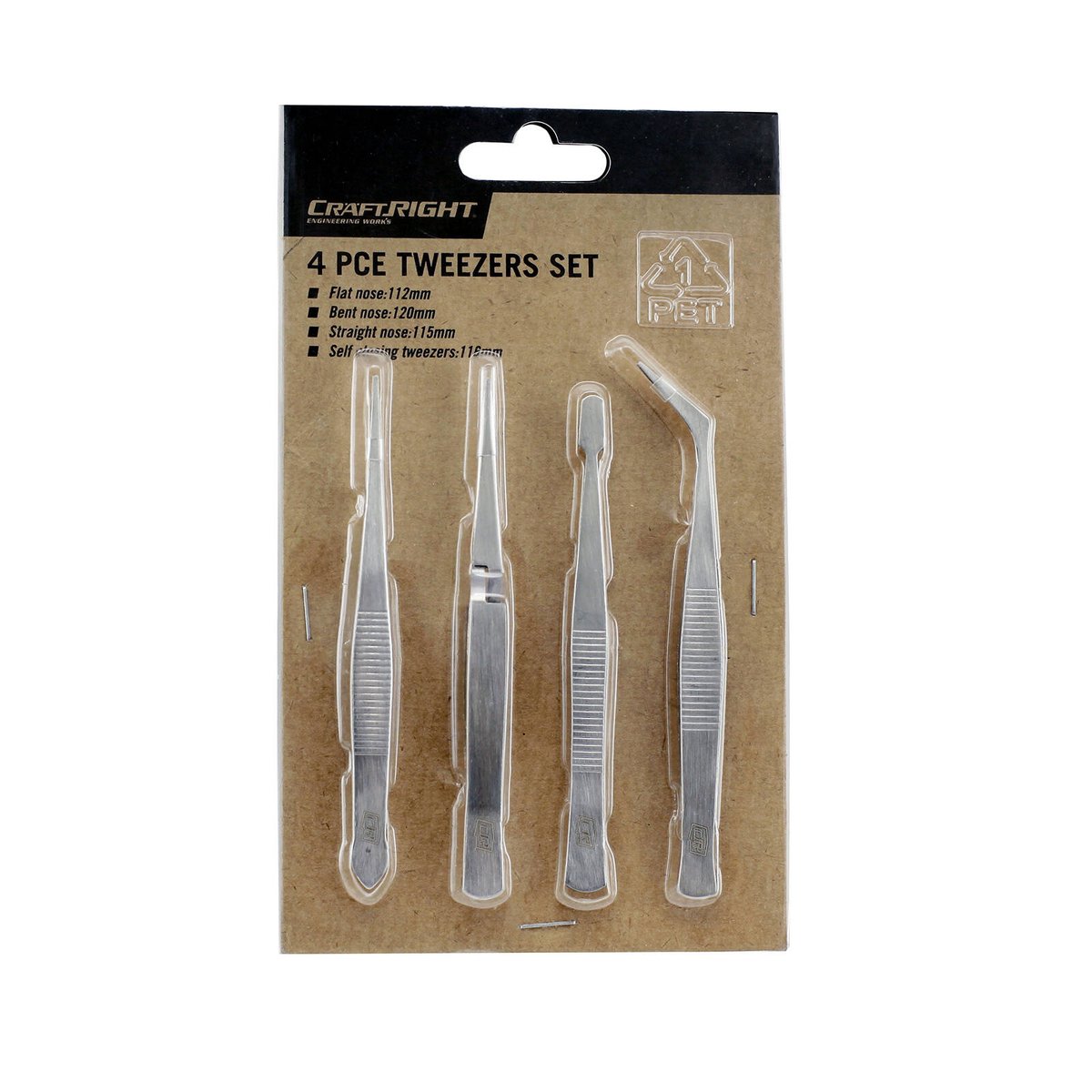Craftright 4 Piece Tweezers Set - Stainless Steel - Precision Tools - 112mm to 120mm - SuperSaverAU - view 2