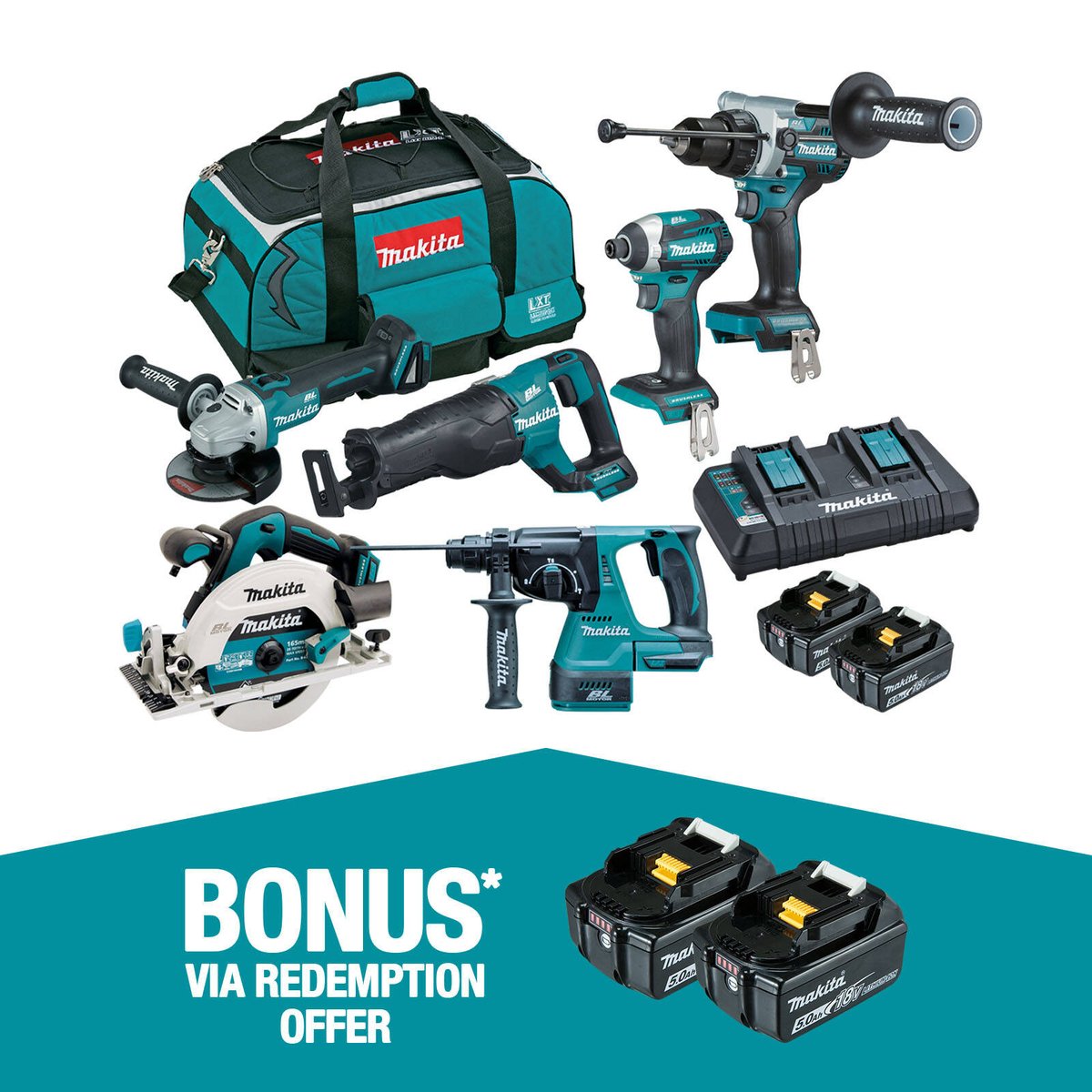 Makita Brushless 6 Piece Combo Kit DLX6109TX1 - 18V - Includes 2 Batteries - Rapid Charger - Carry Bag - SuperSaverAU - view 1