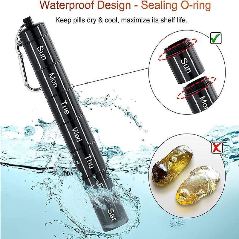 7 Day Pill Organiser Tube, Aluminium Alloy - Black - view 5