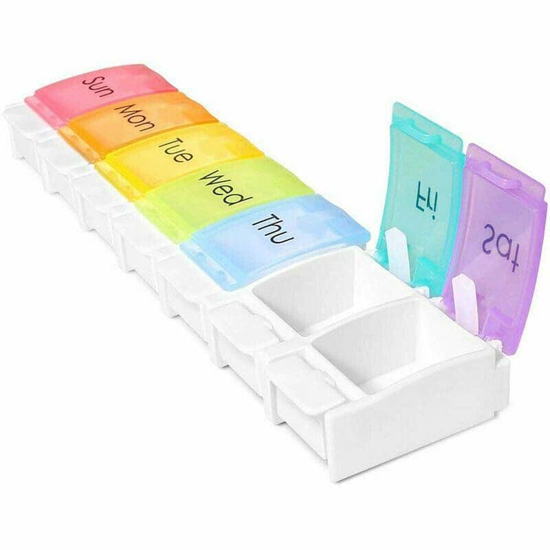 7 Day Weekly Pill Organiser Box with Push Button Rainbow Compartments, Travel Case - view 2
