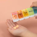 7 Day Weekly Pill Organiser Box with Push Button Rainbow Compartments, Travel Case - view 3