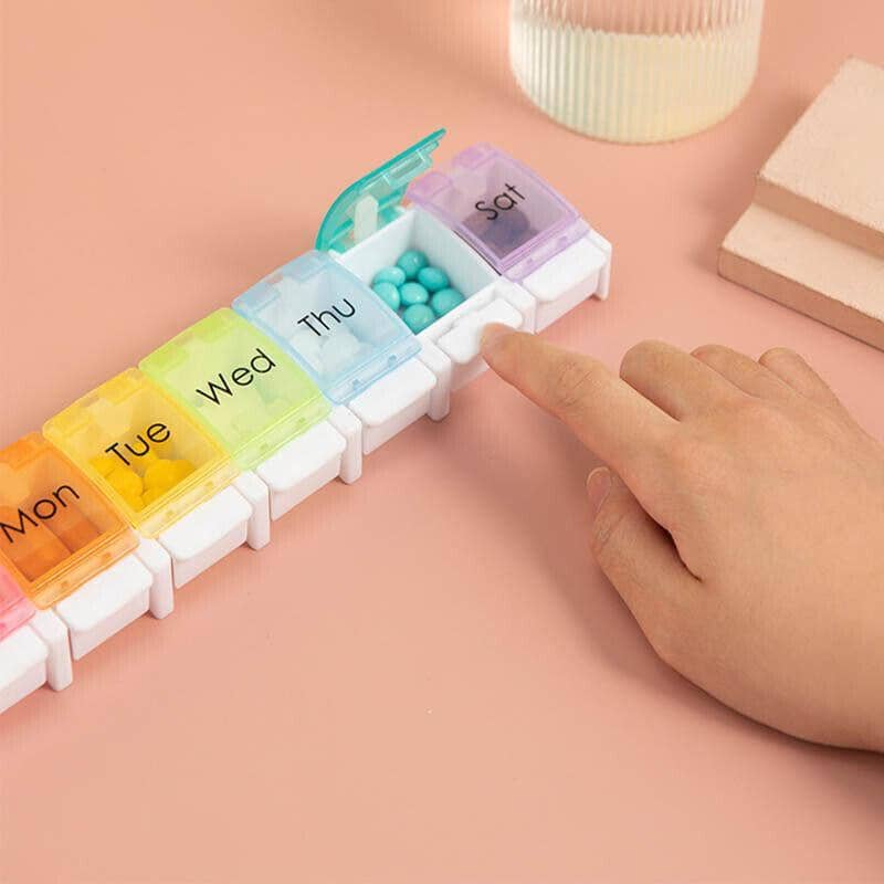 7 Day Weekly Pill Organiser Box with Push Button Rainbow Compartments, Travel Case - view 4