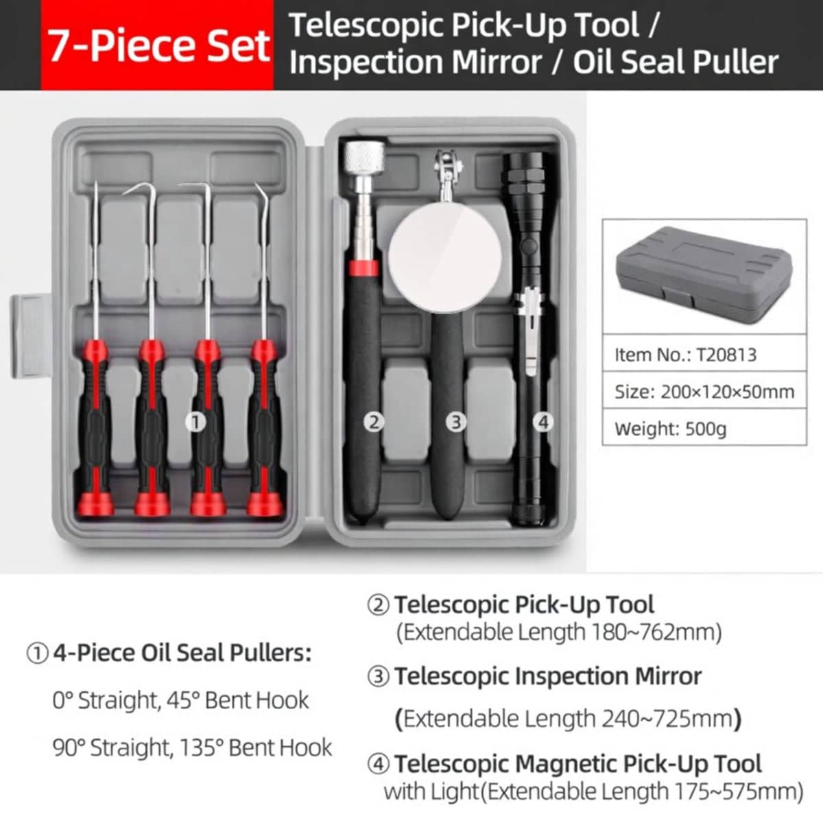 7 Piece Automotive Seal Puller and Pick Tool Set in Case - view 5
