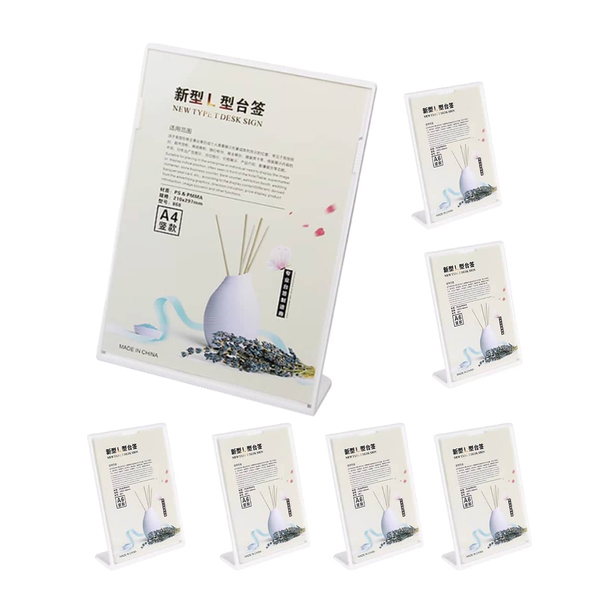 7-Piece L-Shaped Table Sign Holder Set, White Plastic Display Board - view 2