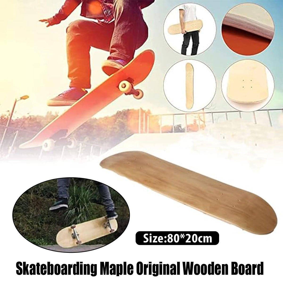 7-Ply Maple Skateboard Deck 80 x 20 cm, Blank Board for Customising