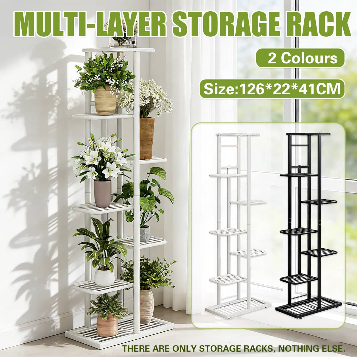 7 Tier Metal Plant Stand - White, Indoor Outdoor Vertical Garden Rack - view 2