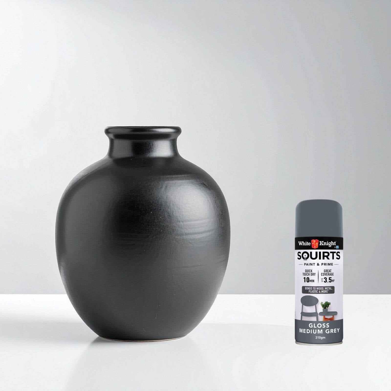 White Knight Squirts Medium Grey Gloss Spray Paint 310g - Solvent-Based, UV Resistant