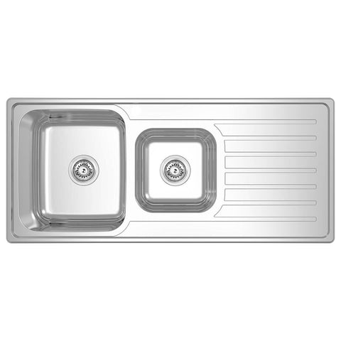Abey EC 1 and 3/4 Bowl Topmount Sink with Right Hand Drainer - 21.6L and 9.2L Bowls - SUS304 Steel - EC175L