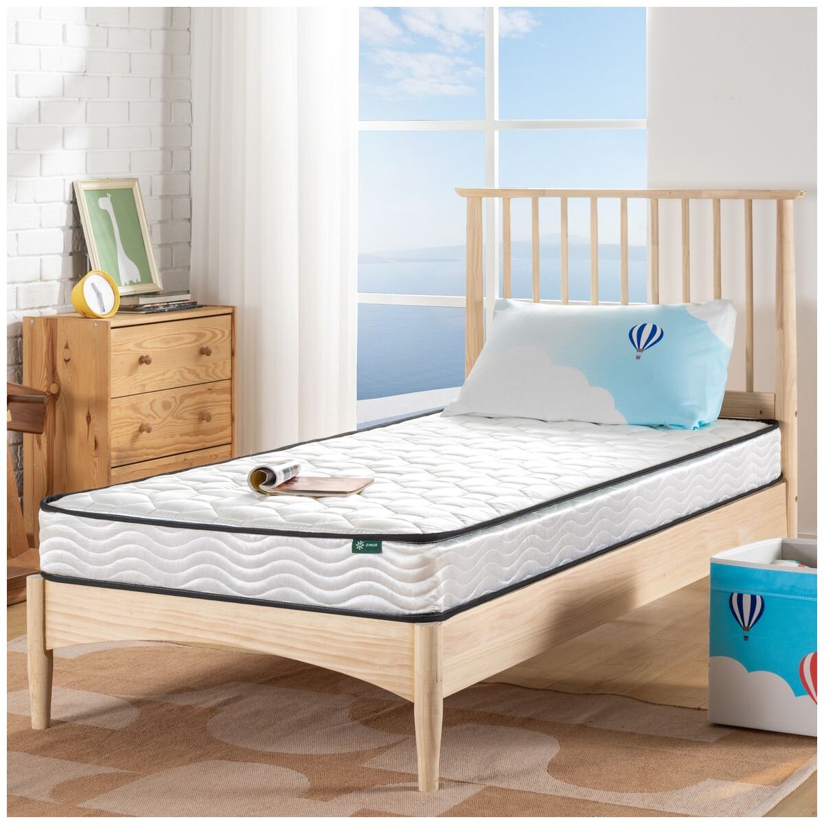 Zinus single bonnell spring kids mattress - medium feel, quilted cover, low-profile 152mm - AU-BNSMN-6S
