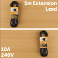 Arlec 5m Piggyback Extension Lead, 10A 2400W, Double Outlet, Indoor/Outdoor, Black