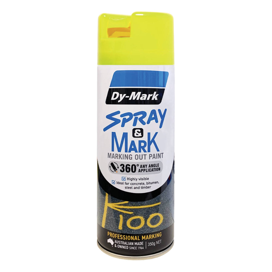 Dy-Mark Spray & Mark Fluoro Yellow Marking Paint 350g Gloss Splatter Resistant