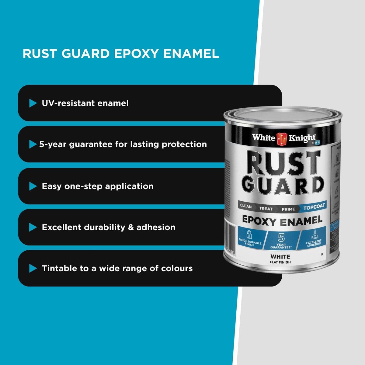 White Knight Rust Guard Epoxy Enamel Paint 1L - White Flat - UV-Resistant - SuperSaverAU - view 5