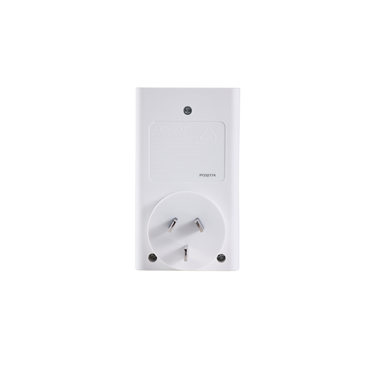 Jackson 1 Outlet Adaptor - USB 2A 2C PD20W - 85mm x 165mm x 67mm - White - SuperSaverAU - view 3