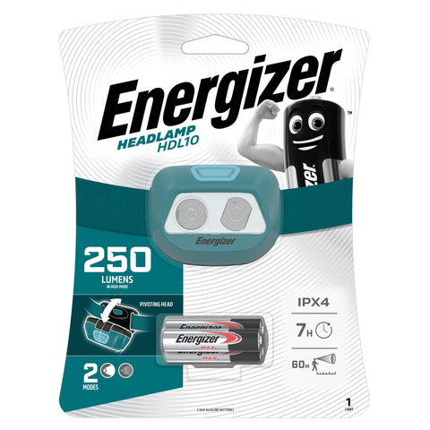 Energizer 250lm LED Headlamp HDL10 - 60m Beam, Waterproof, Adjustable Strap