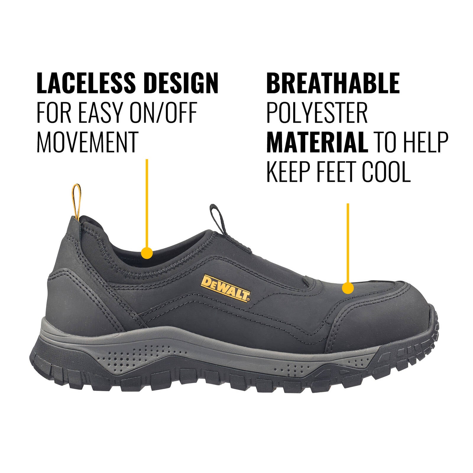 DeWALT Black Stride Steel Cap Safety Work Shoe Size 6 - Water Resistant Leather, SRC