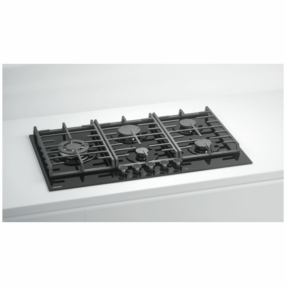 Haier 90cm Natural Gas Cooktop - Tempered Black Glass, Five Burners, Triple Ring Wok Burner - HCG905WFCG3