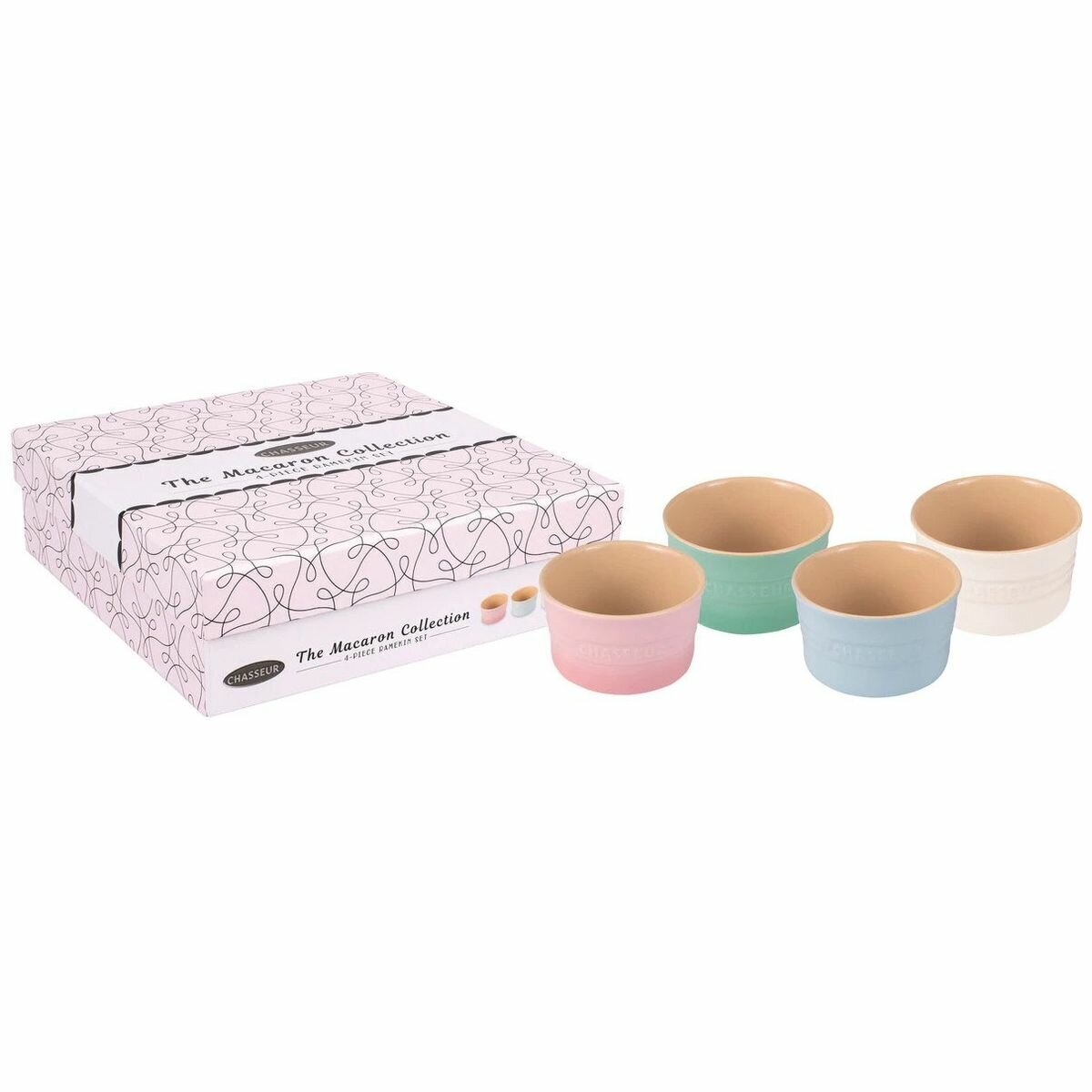 Chasseur Macaron Collection 4 Piece Stoneware Ramekin Set - Pink, White, Blue and Green - 19605