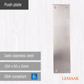 Lemaar Push Plate 250x65x2mm Satin Stainless Steel DDA Compliant - SuperSaverAU - view 2