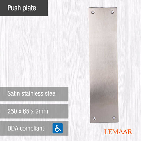 Lemaar 250 x 65 x 2mm 304 Stainless Steel Push Plate DDA