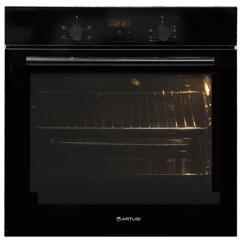 Artusi 60cm Multi Function Electric Built-In Oven - 65L, Triple Glazed Door, Black Glass Fascia - PAO610B