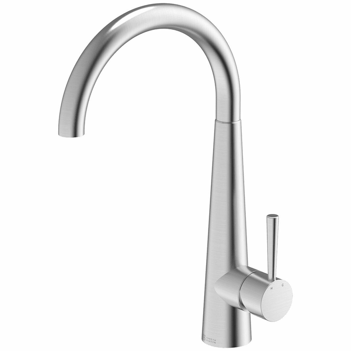 Gareth Ashton Gooseneck Mixer Tap - Brushed Stainless Steel Pin Lever 4 Star WELS 6.5L/min - BTA014-BR