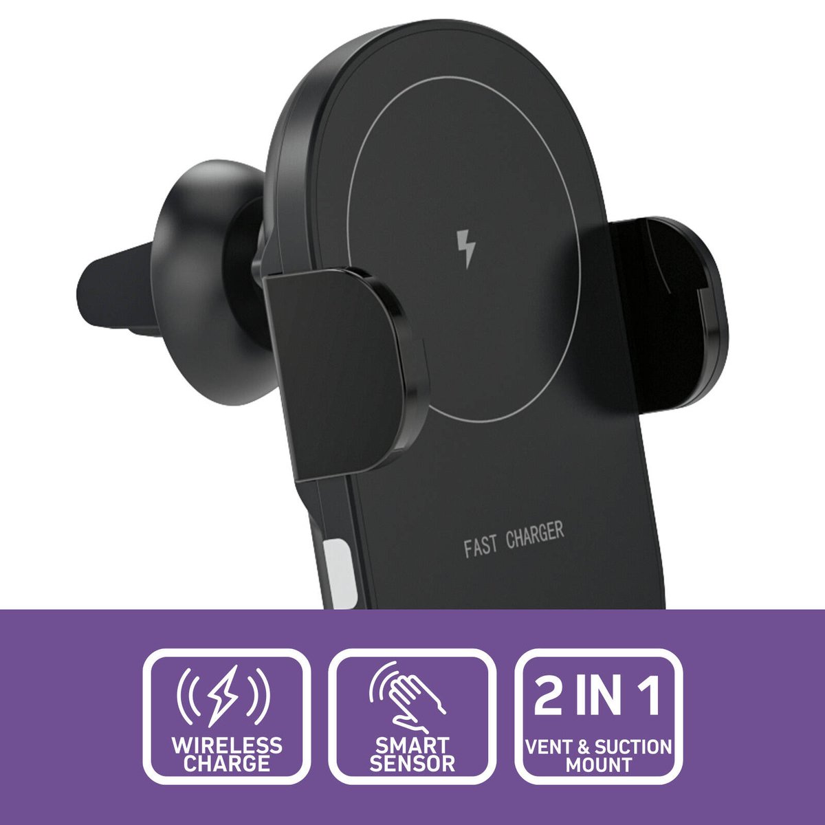 Antsig 15W Wireless Car Charger - Automatic One-Hand Operation - Vent & Suction Mount - 110mm x 50mm x 70mm - SuperSaverAU - view 4