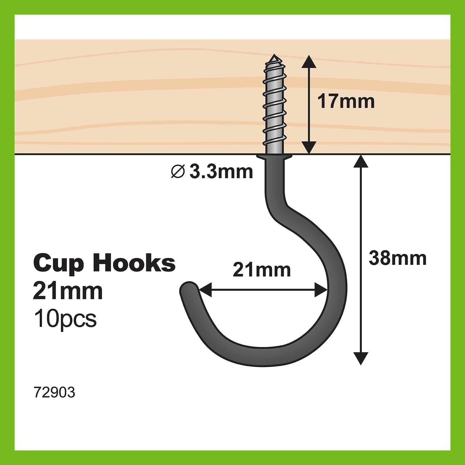 Everhang 21mm Black Powder Coated Steel Cup Hook 10 Pack