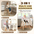 3-in-1 Wooden Baby High Chair - Pink - 5-Point Harness, Food-Grade Tray, 5-Level Footrest