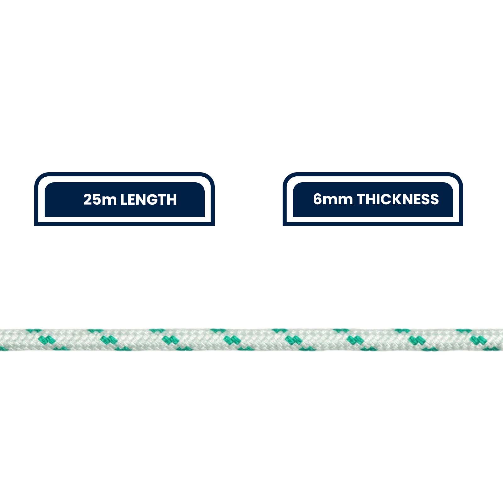Grunt 6mm x 25m Outdoor Rope, White with Green Trace, Braided PP Multi-Filament, 350kg Break Strength
