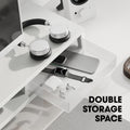 Dual Monitor Stand with Drawers 42.5 Inch - White - 2 Tier Wooden Desk Riser, 3 Compartments, 2 Frosted Acrylic Drawers