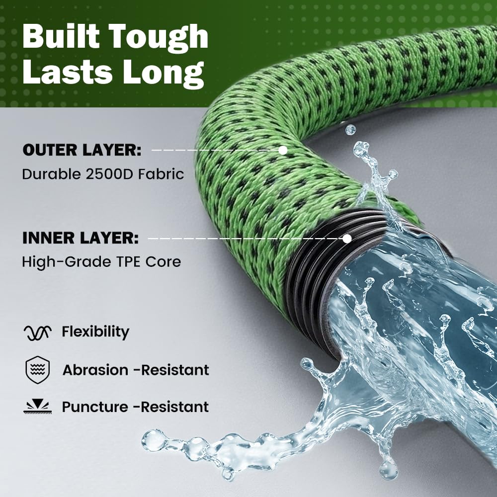 Expandable Garden Hose 50FT - Green - Stretches to 3x Length, 10 Function Nozzle plus Mist Nozzle, 1/2 and 3/4 BSP