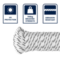 Grunt 6mm x 30m High Strength Rope, White with Black Trace, Polyester, 700kg Break Strength