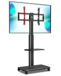 Universal Rolling TV Cart for 32-70 Inch TVs - Black - 2 Shelf Trolley, Height Adjustable, Swivel, Max VESA 600x400