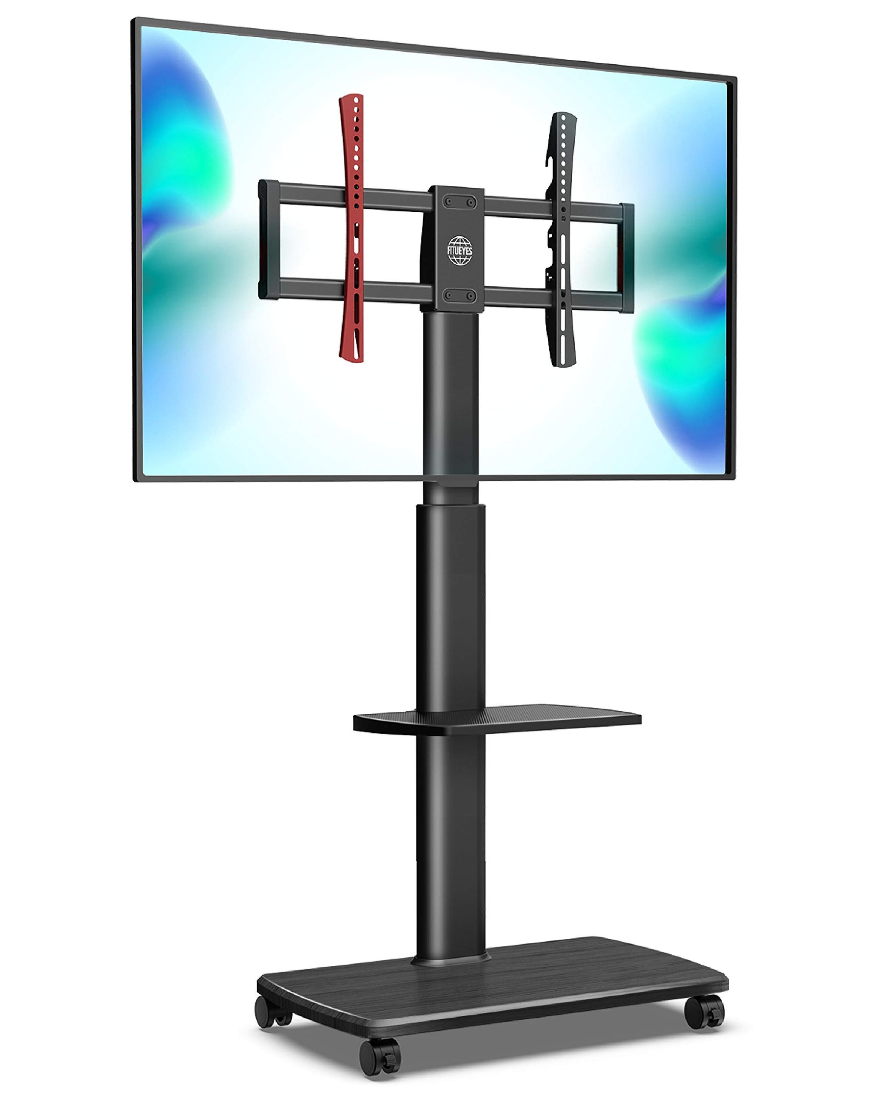 Universal Rolling TV Cart for 32-70 Inch TVs - Black - 2 Shelf Trolley, Height Adjustable, Swivel, Max VESA 600x400
