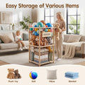 Soft Toy Storage Tower 2-Tier - Natural Wood 94.5cm - Holds 30+ Plush Toys, Elastic Bar Shelves