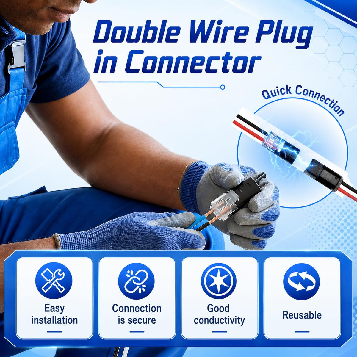 Quick-Connect Wire Connectors 18-22 AWG - 100 Pack