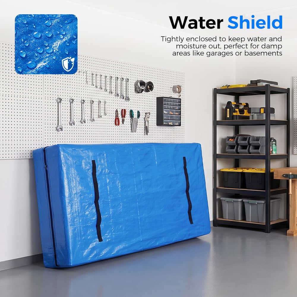 Mattress Bag for Moving and Storage - Single - 120gsm PE Tarp, 8 Heavy Duty Handles, Zip on Three Sides, Water Resistant
