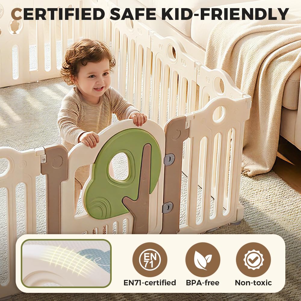 Baby Playpen 18 Panels - 205 x 185cm - Foldable HDPE, Activity Game Panel, EN71 Certified