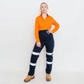 Green Hip Long Sleeve Hi-Vis Work Shirt Orange/Blue Size 12 Women's