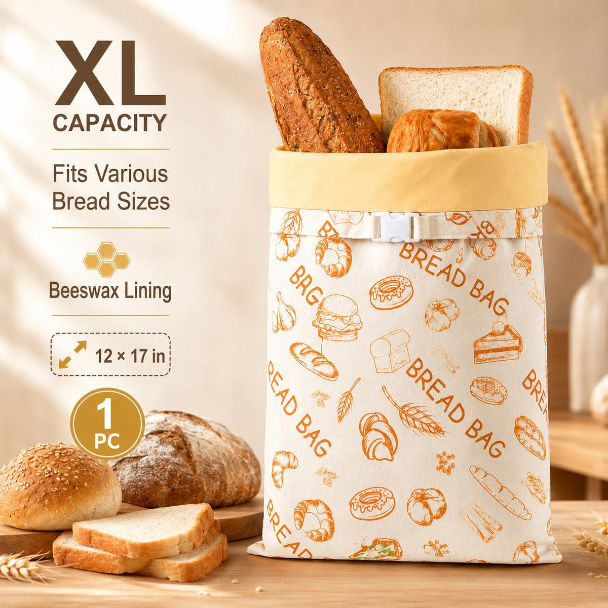 Beeswax Linen Bread Bag - Reusable, Freezer Friendly